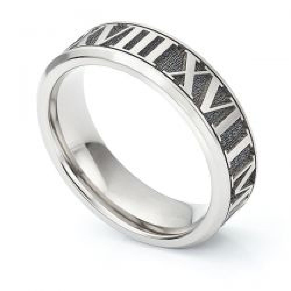 Roman Numeral Wedding Ring with Deep Relief Engraving