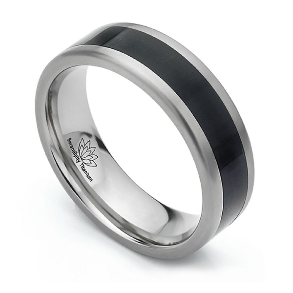 Ebony Wood Inlaid Titanium Wedding Ring